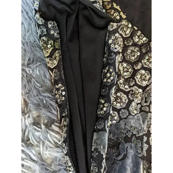 Iridescent Gray Velvet Hand Beaded Lux Evening Gown - Picture 11 of 16